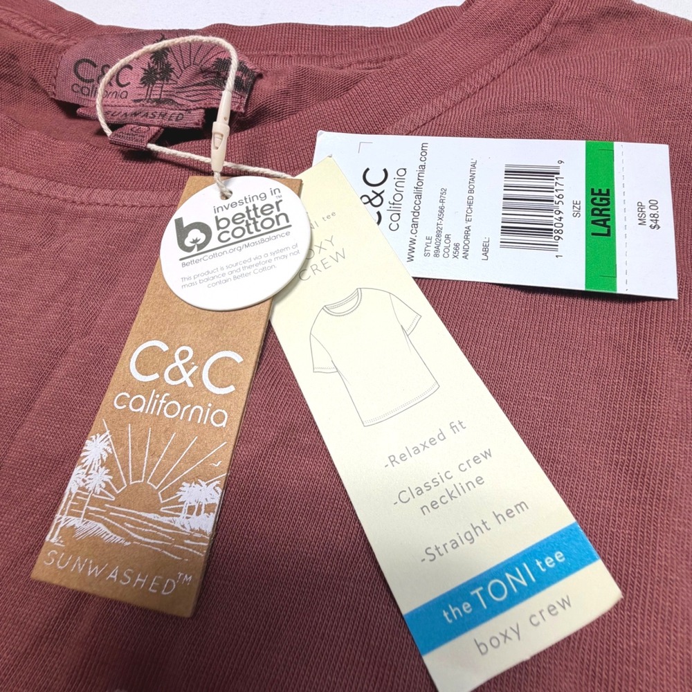 C&C California Toni Tee Sunwashed Floral Graphic Boxy T Shirt L NWT - Picture 2 of 6